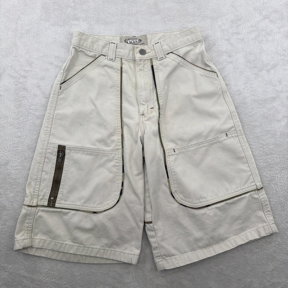 Lee Pipes Cargo Shorts Kids M Beige Nylon Y2K‎ Skate Utility Unique 26x12 Camo